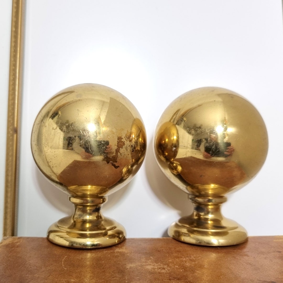 2 Vintage Brass Ball Finials Topper for Furniture, Banister, Bed