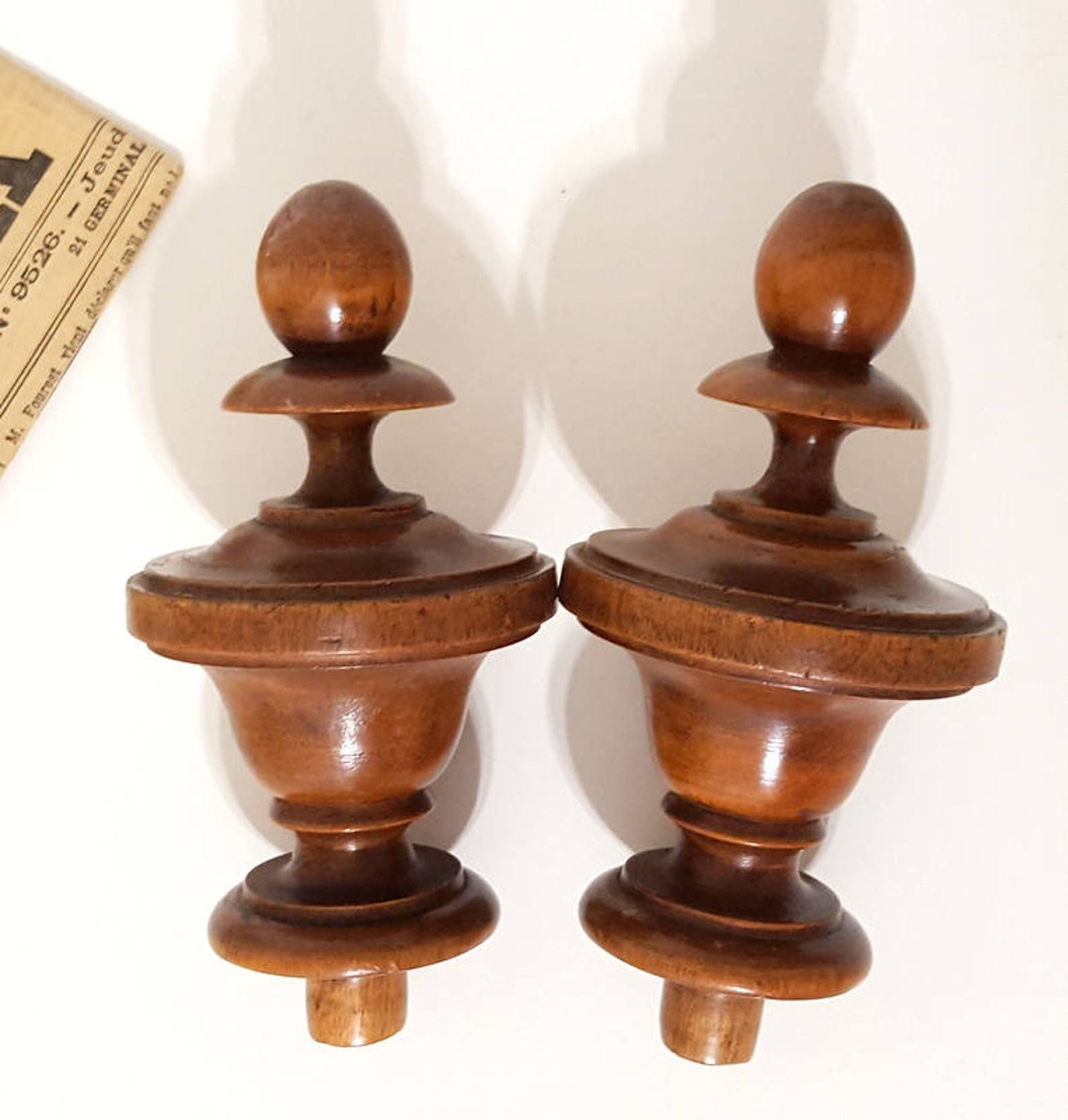 2 Antique French wood newel post finial end for Etsy