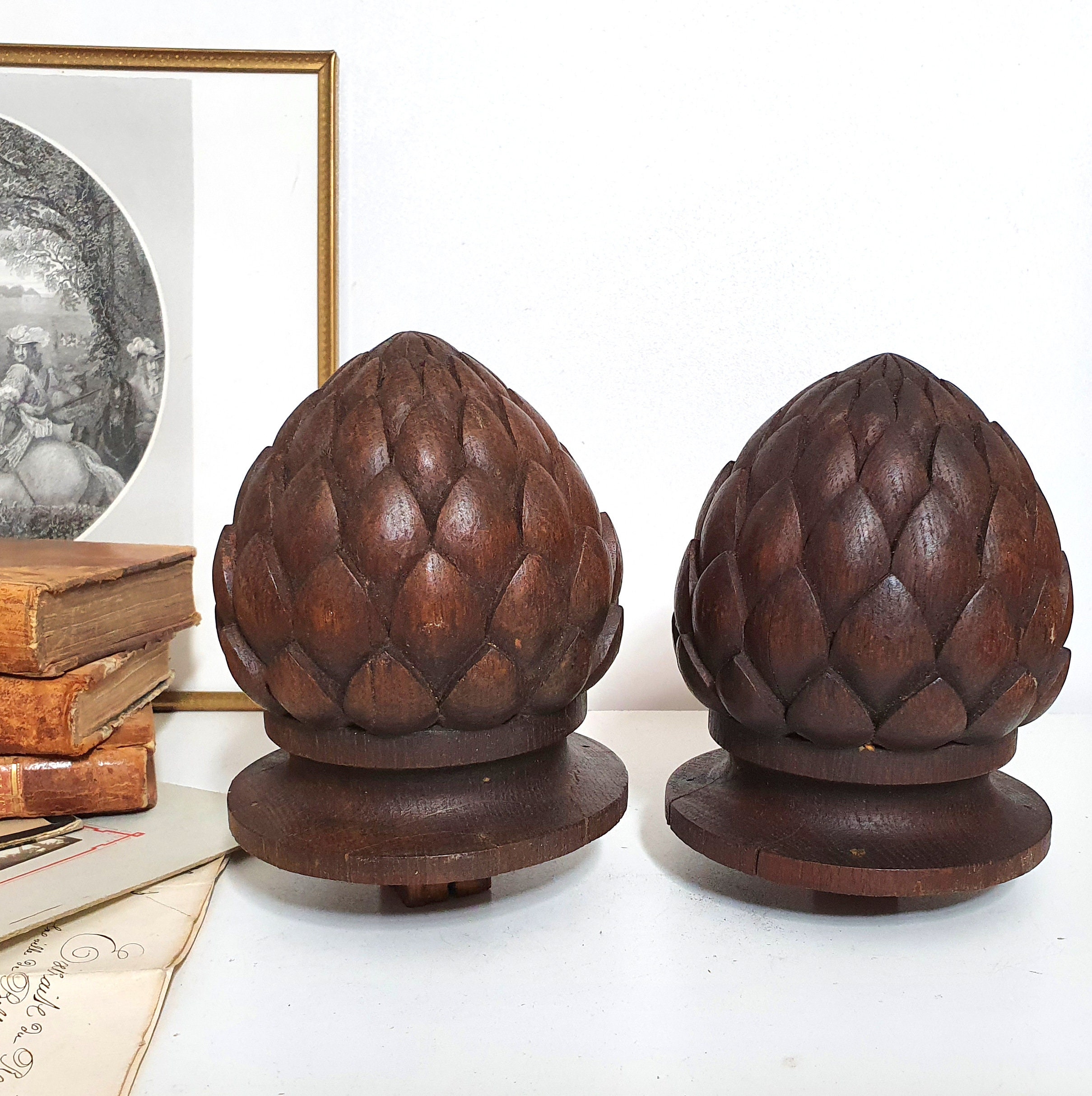 Set of 4 Large Hand Carved Wooden Artichoke Post Finials #GA1098 –  Governor's Architectural Antiques