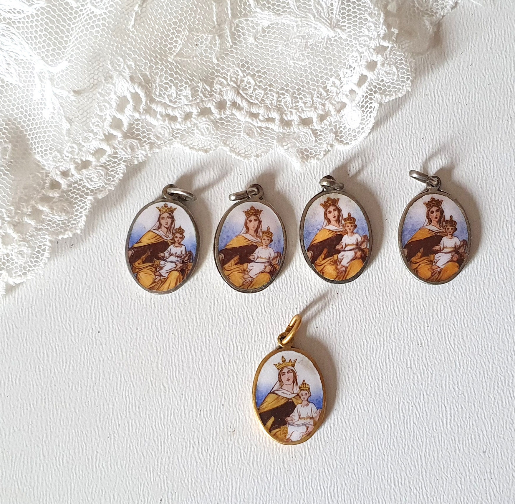 1 Médaille Émaillée Jésus Marie Médaillon Pendentif Coloré à Deux Faces