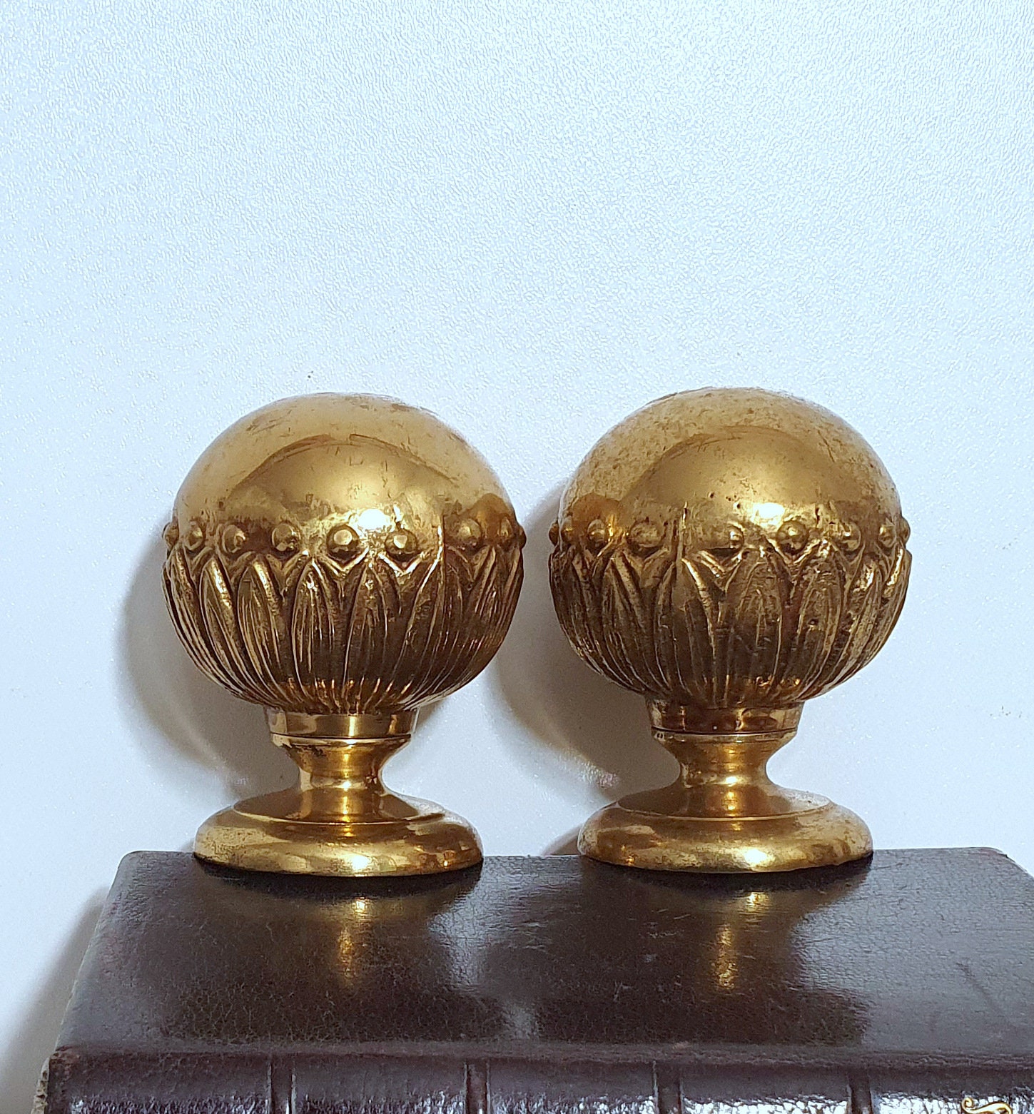 2 Boules de Laiton Vintage Finial Topper Pour Poteau, Meubles, Rampe, Lit, Poteau Newel, Escaliers, 