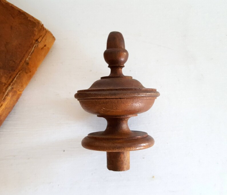 SALE Antique French carved wood newel post finial end Decoration for bed canopy bannister furniture clock stairs 3.66 inches