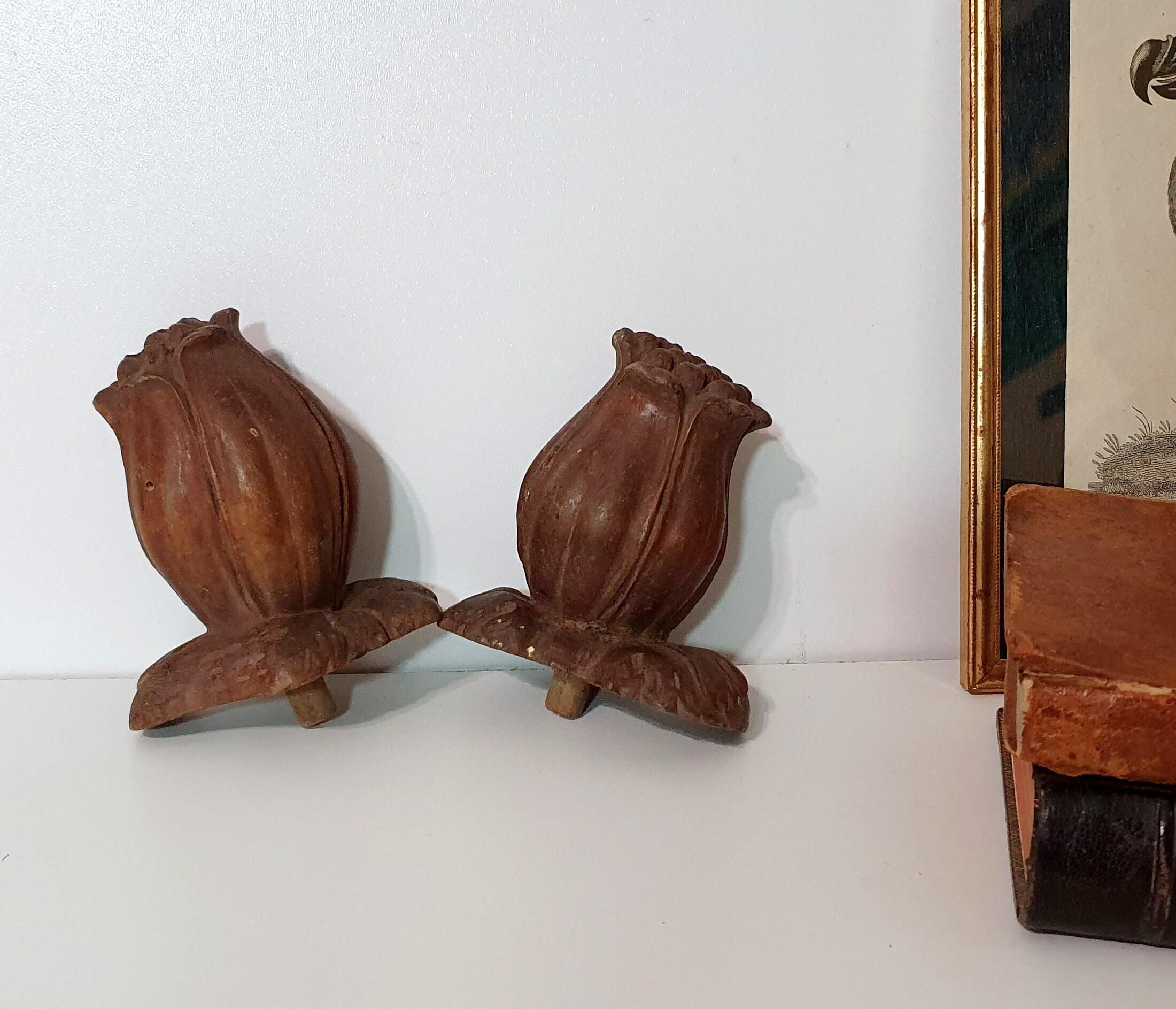 Fruit Flower 2 Anciens Bois Sculpté Finial Récupéré Architectural Français Topper 3, 54 Pouces