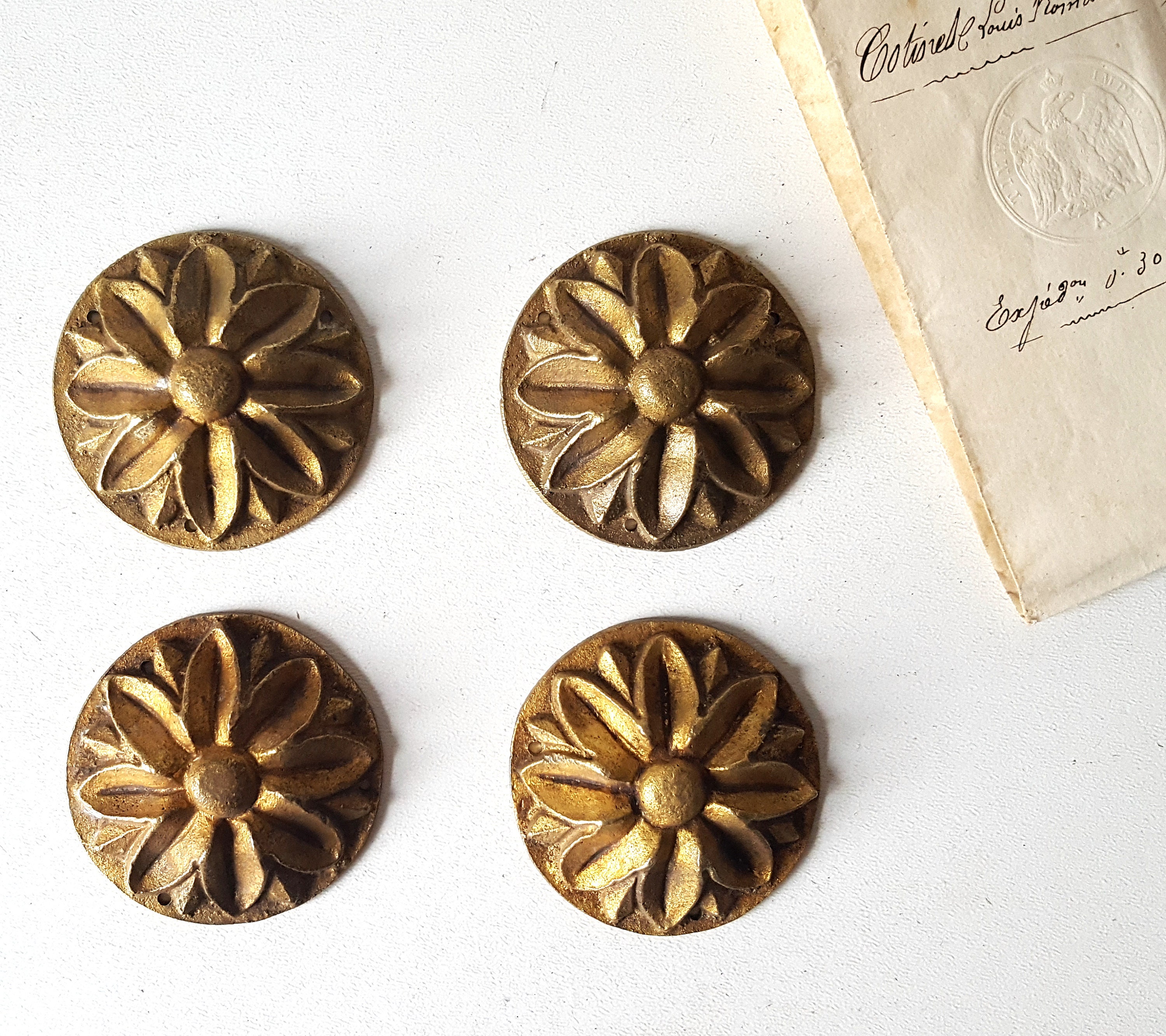 Ensemble Rosette en Bronze de 4 Meubles Anciens Récupérés Matériel 1, 97