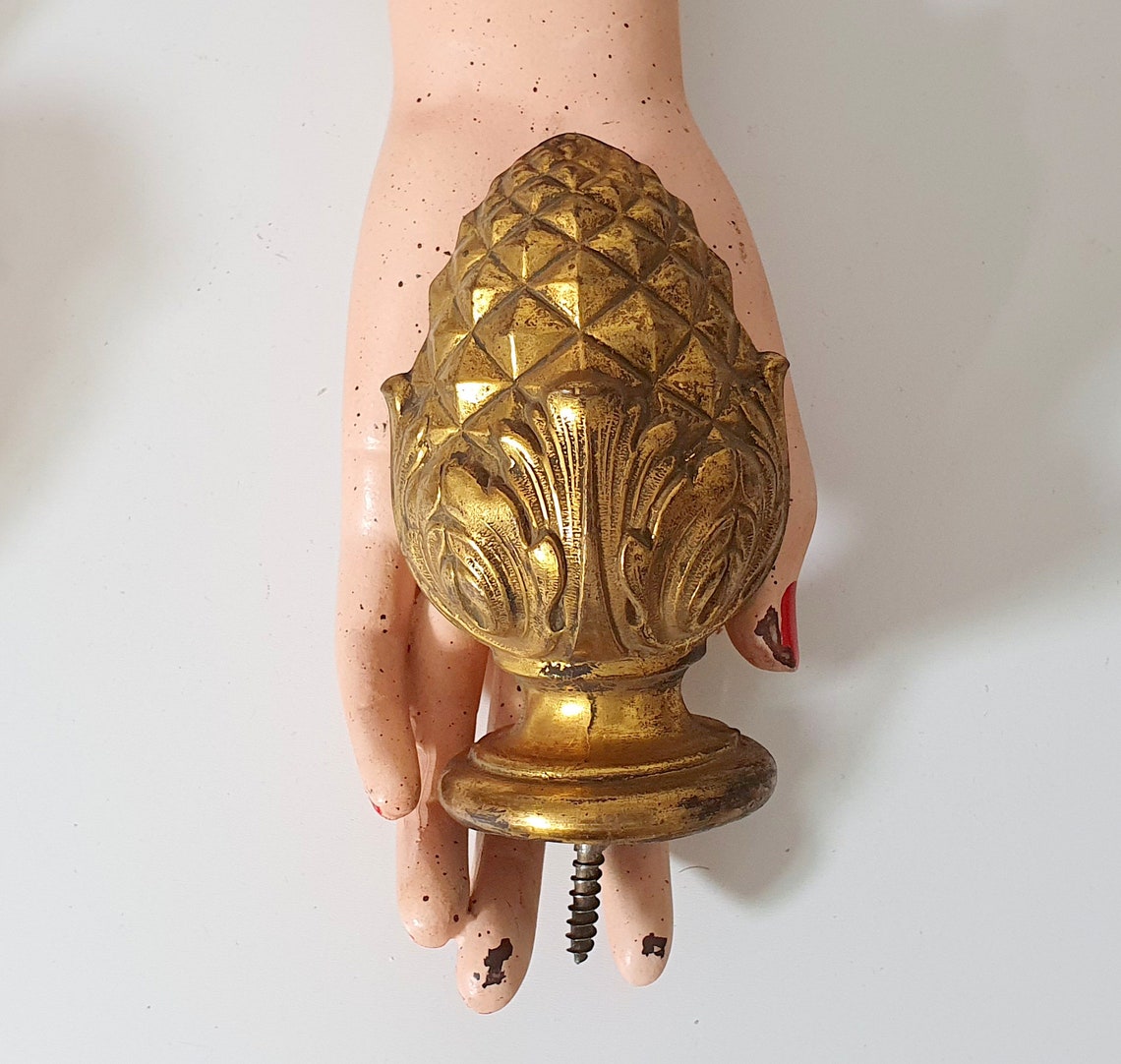 1 Antique pinecone finial Embossed brass French salvaged Etsy