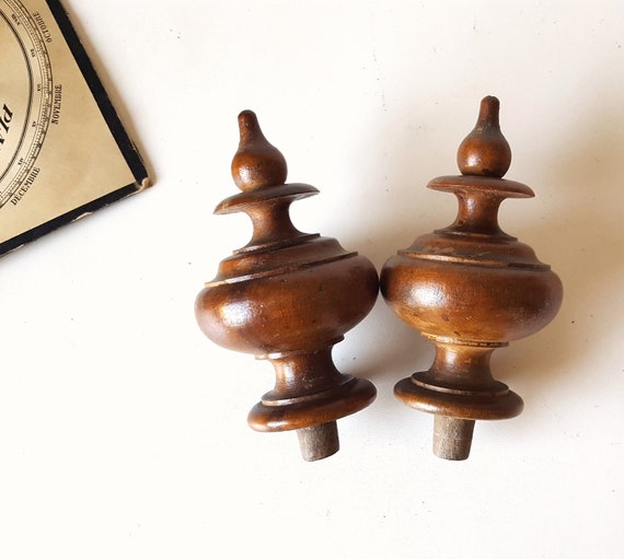 2 Wood Newel Post Finial End Antique French Wooden Decoration Etsy