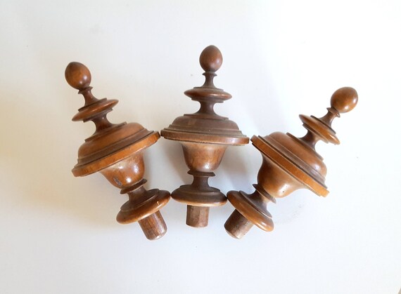 3 Wood Newel Post Finial End Antique French Wooden Decoration Etsy
