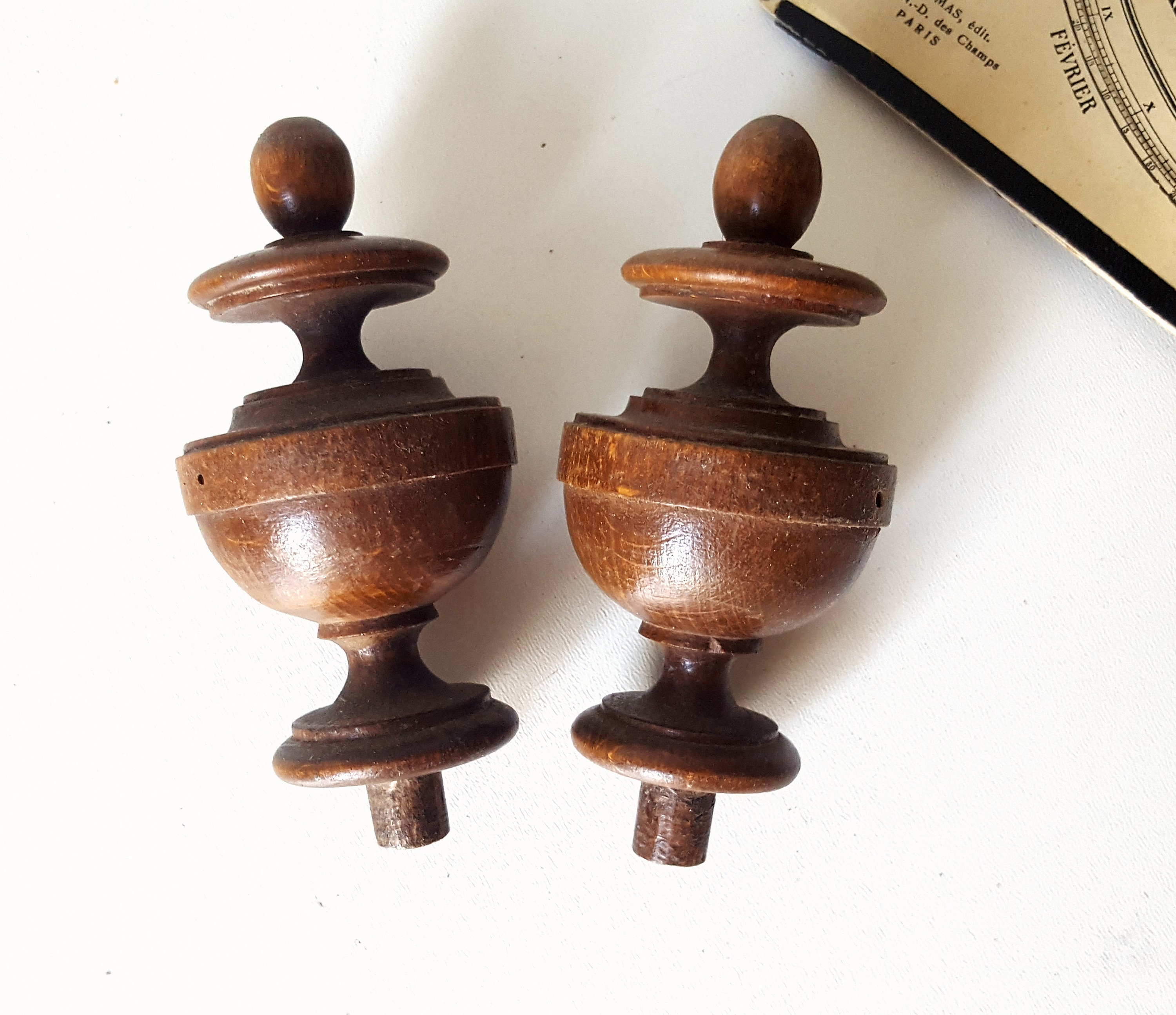 Petite Paire de Meubles en Bois Newel Post Finial Antique Français Décoration Restauration Améliorat
