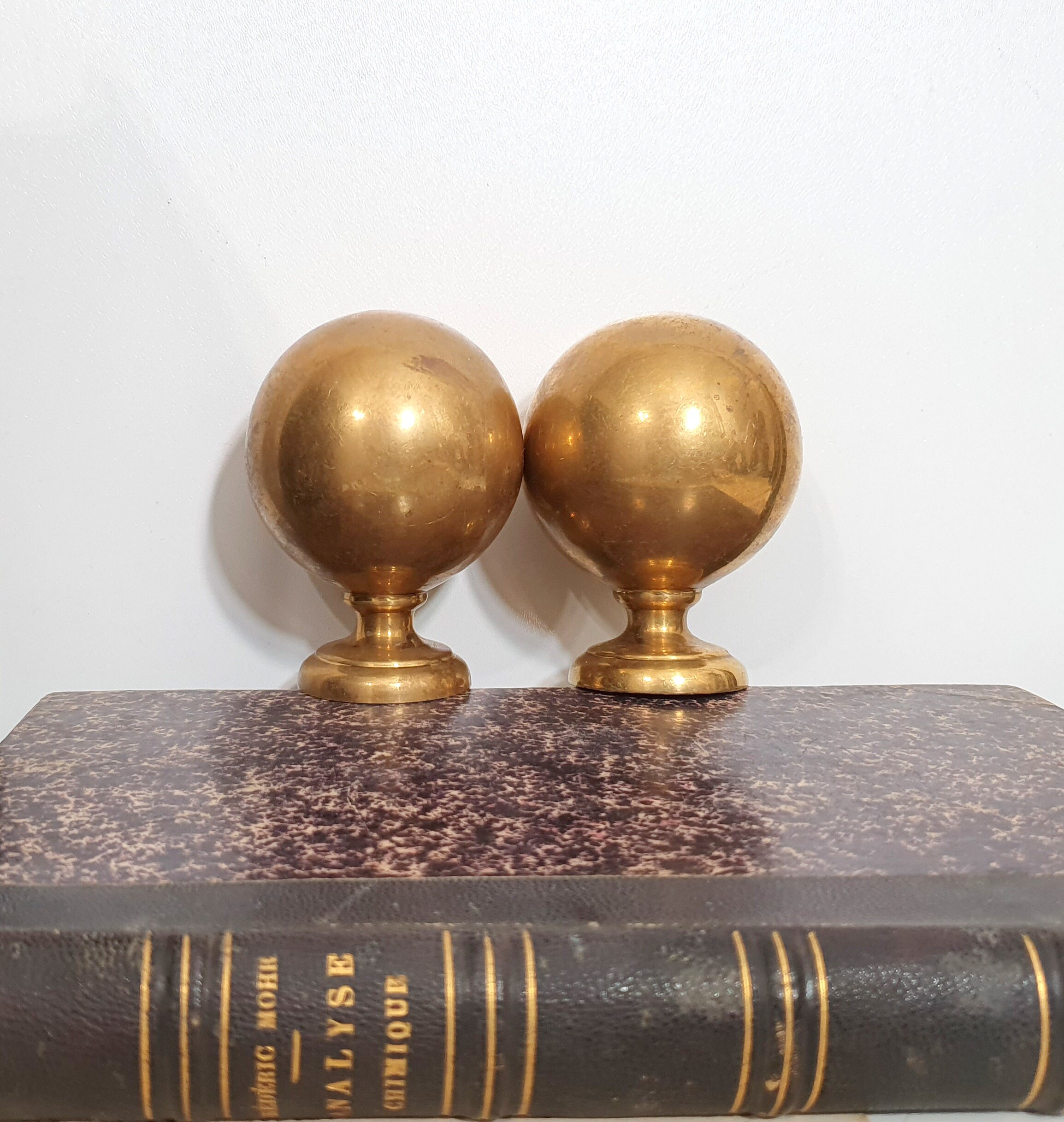 2 Boules de Laiton Vintage Finial Topper Pour Poteau, Meubles, Rampe, Lit, Poteau Newel, Escaliers, 
