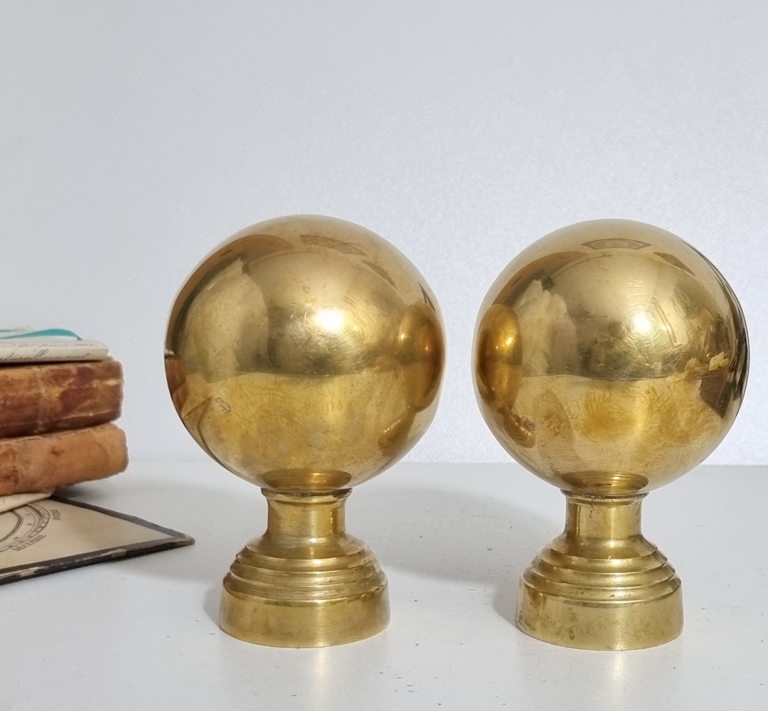 Newel Post Finial Pair Vintage Brass Ball Finials for Stairs Etsy