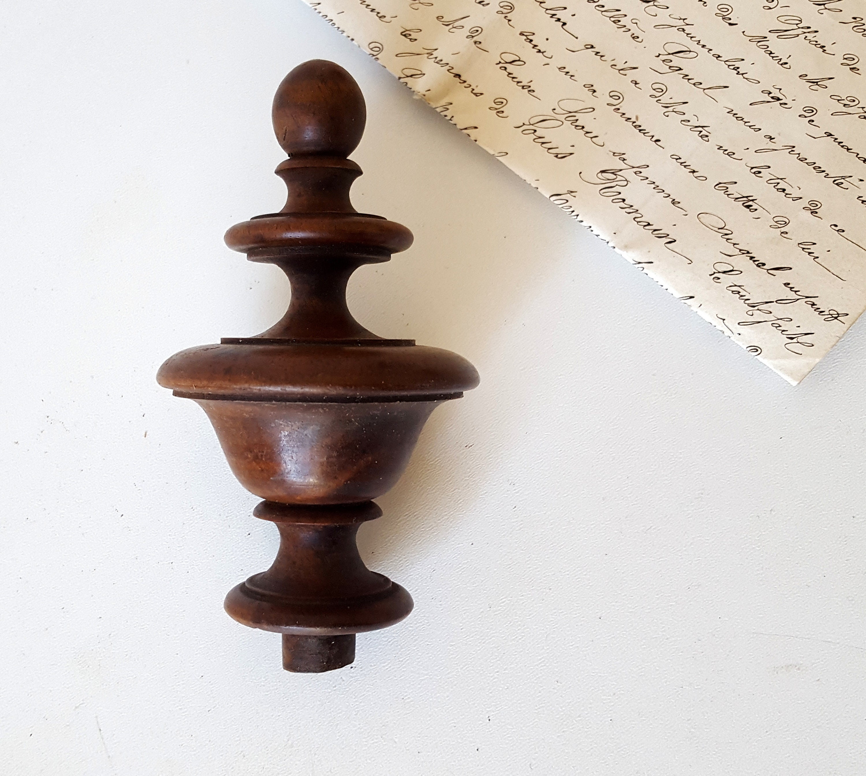 Antique Français Finial Décoration en Bois Pour Tête de Lit Fronton à Baldaquin Bannister Meuble Hor