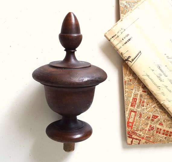Antique Wood Newel Post Finial End Pediment Bed Canopy Banister Furniture Cabinet Mirror Clock Embellishment 5 28 Inches