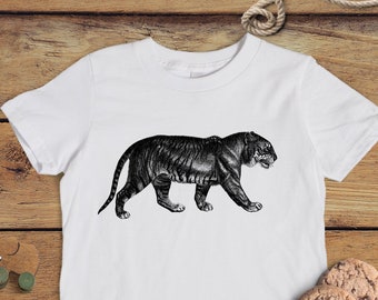 Tijgershirt voor kinderen - T-shirt met dierenprint - vintage tijgerillustratie - dierenshirt voor kinderen - tijgershirt voor kinderen