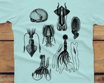 Squid Unisex T-shirt - Tentacles Tshirt - graphic tee - smattering of cephalopods - Animal Shirt - Men's and Women's -  Squids