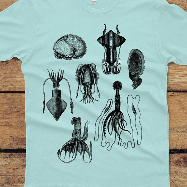 Squid Unisex T-shirt - Tentacles Tshirt - graphic tee - smattering of cephalopods - Animal Shirt - Men's and Women's -  Squids