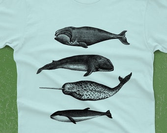 Whale Shirt - Unisex - Narwhal T-shirt - Whale Tshirt - Killer Whale Graphic Tee - Vintage Animal Shirt Men's and Women's -