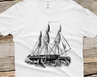 Men's Shirt - Birthday Gift Men - Men's Ship Tshirt - Sailboat Shirt - Pirate Ship Shirt - Screen Printed T shirt Boat