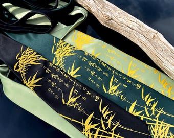 Screen Printed Bamboo Tie -  Nature Design Tie - Chinese Art Necktie