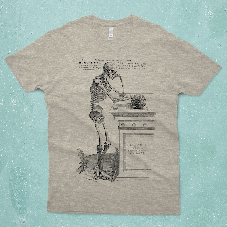 Black & white Skeleton pondering T-shirt - vintage.