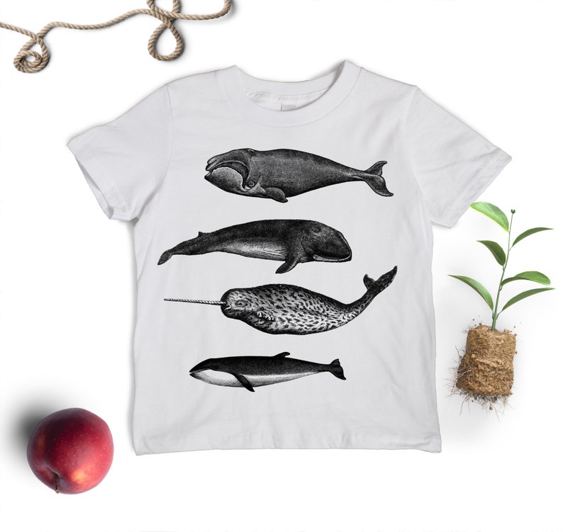 Whale Shirt Kids' T-shirt Children's Gift Screen Printed Whales Whale Lover White