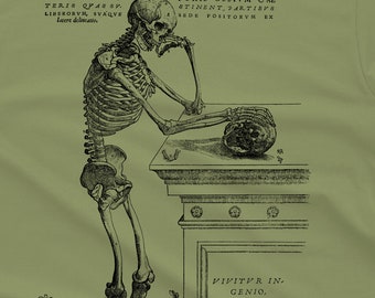 Pondering Skeleton T-shirt - Skull T-shirt - Men's gift graphic tee - skeleton art - Detailed Screen Print - Morbid Skeleton Shirt