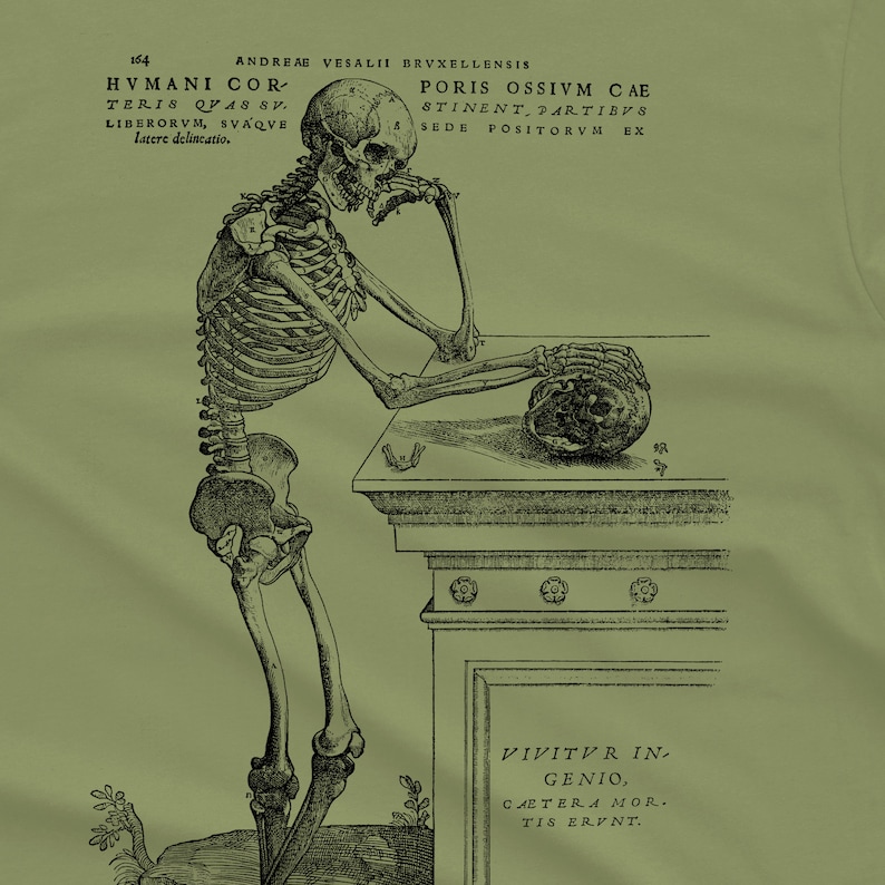 Black & white Skeleton pondering T-shirt - vintage.