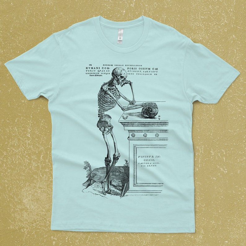 Black & white Skeleton pondering T-shirt - vintage.