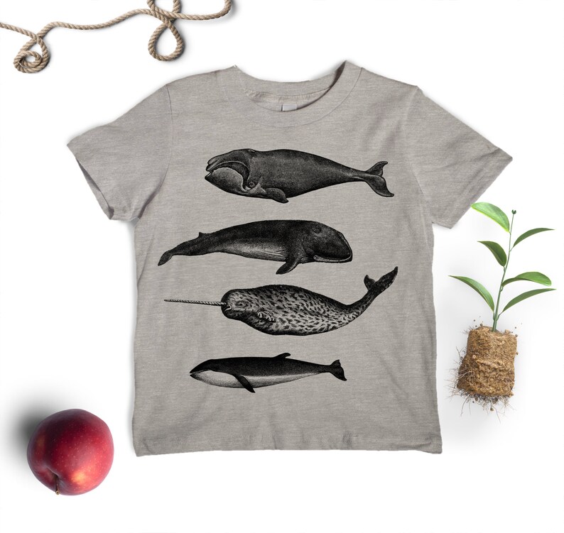 Whale Shirt Kids' T-shirt Children's Gift Screen Printed Whales Whale Lover Heather Gray