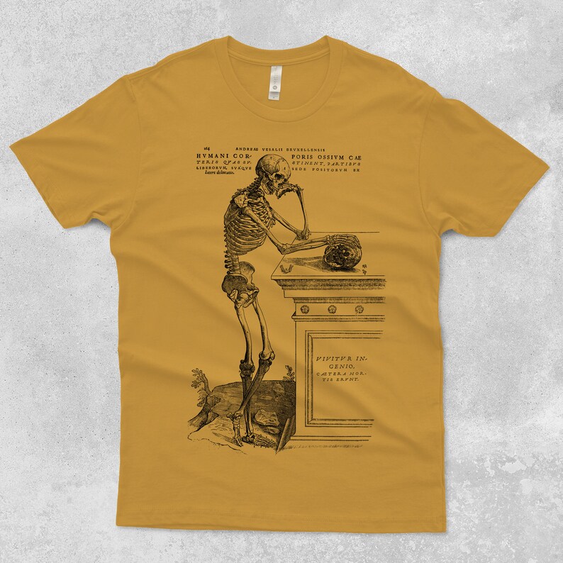 Black & white Skeleton pondering T-shirt - vintage.