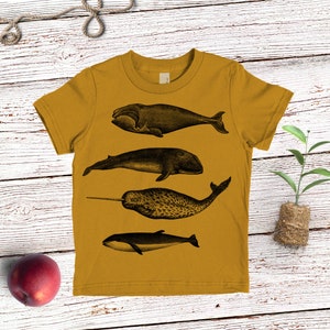 Whale Shirt Kids' T-shirt Children's Gift Screen Printed Whales Whale Lover Antique Gold