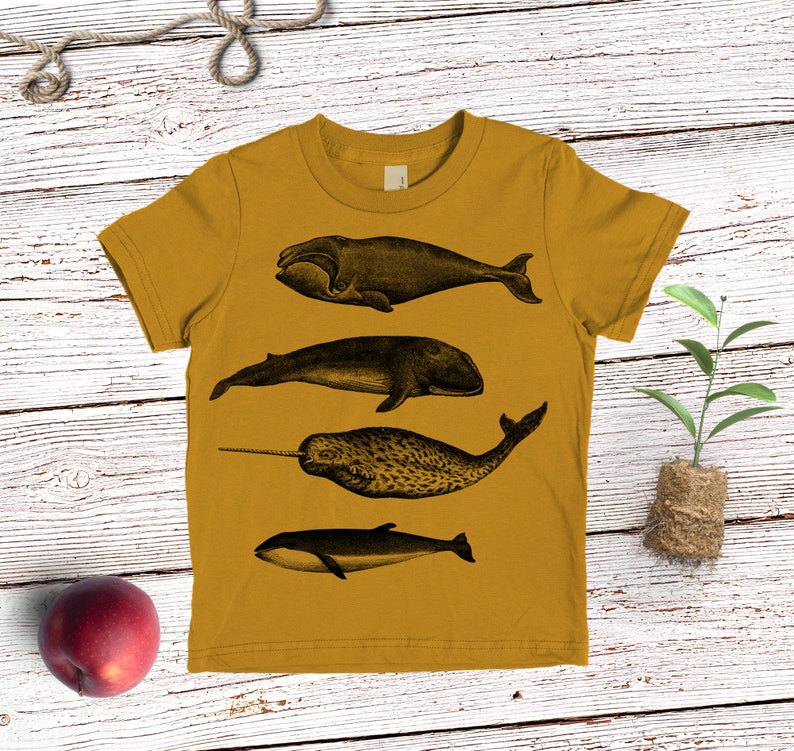 Whale Shirt Kids' T-shirt Children's Gift Screen Printed Whales Whale Lover Antique Gold