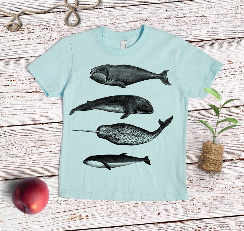 Whale Shirt Kids' T-shirt Children's Gift Screen Printed Whales Whale Lover Light Blue