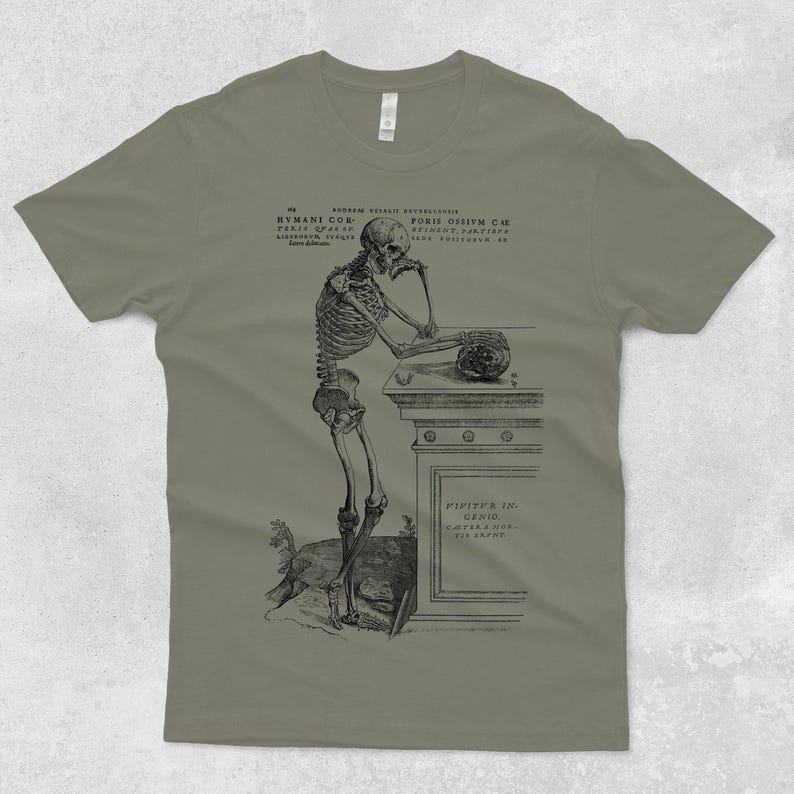 Black & white Skeleton pondering T-shirt - vintage.