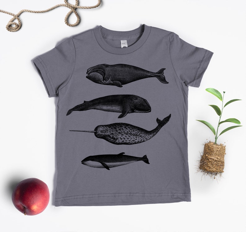 Whale Shirt Kids' T-shirt Children's Gift Screen Printed Whales Whale Lover Warm Gray