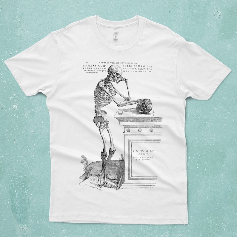 Black & white Skeleton pondering T-shirt - vintage.