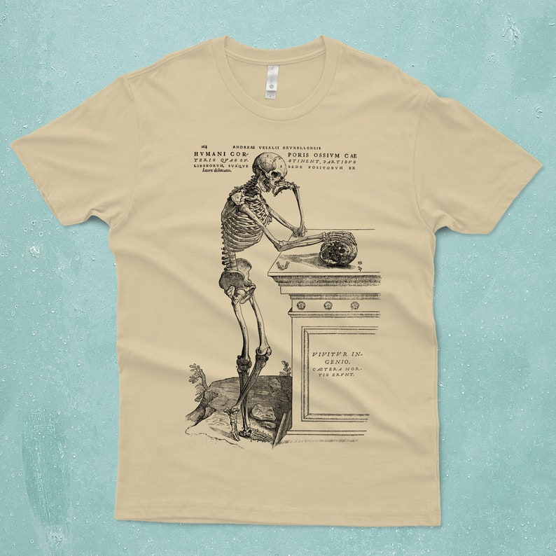 Black & white Skeleton pondering T-shirt - vintage.