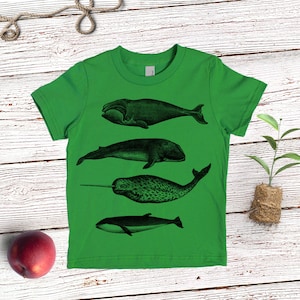 Whale Shirt Kids' T-shirt Children's Gift Screen Printed Whales Whale Lover Kelly Green