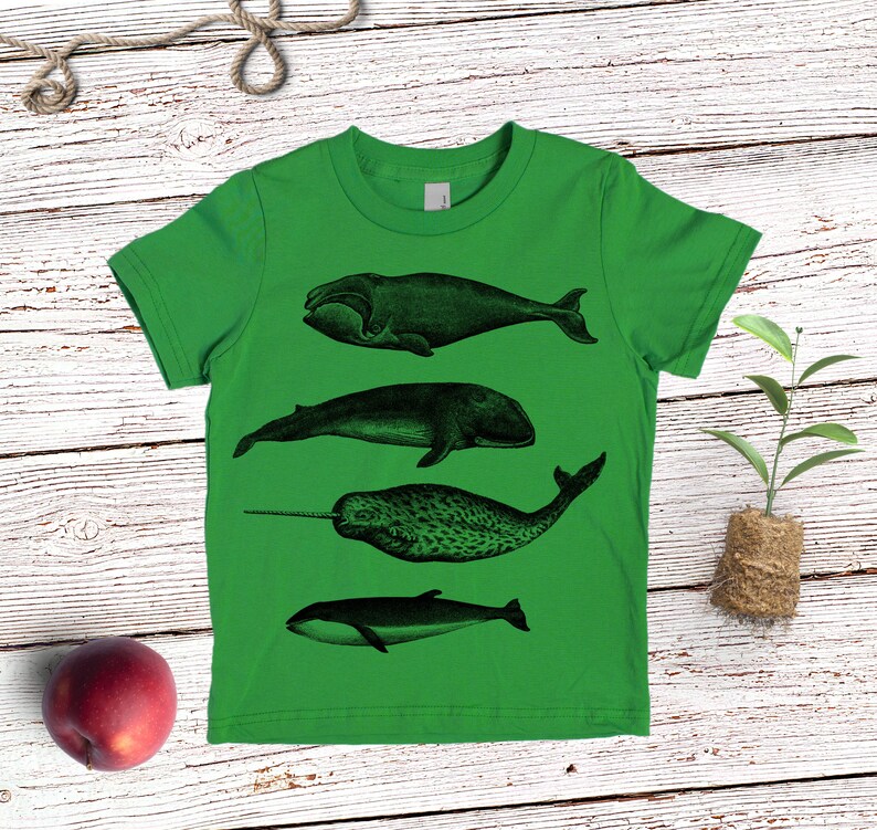 Whale Shirt Kids' T-shirt Children's Gift Screen Printed Whales Whale Lover Kelly Green