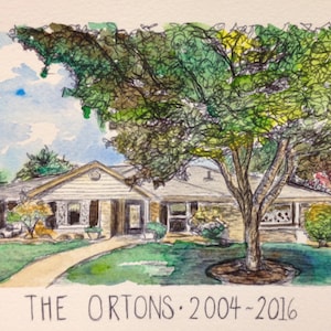 Home Architecture Landscape Pen and Ink With Watercolor CUSTOM 8x10 inch FREE SHIPPING