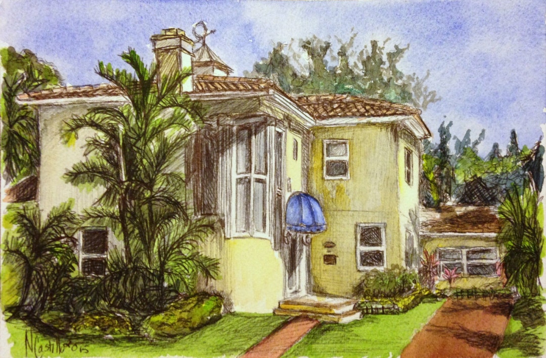 Home Landscape Pen and Ink With Watercolor CUSTOM 5x7 Inch FREE ...