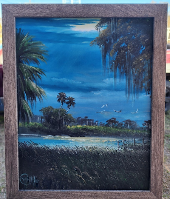 Oscar Whirls Florida Art 11x14 oil on canvas Okeechobee Taylor Creek Moonlight scene