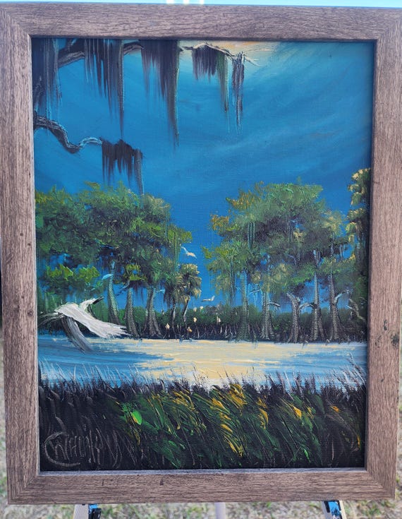 Oscar Whirls Florida Art 11x14 oil on canvas Okeechobee Moonlight scene