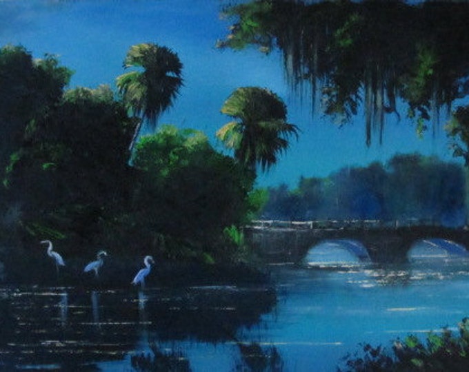 Oil Painting Florida Landscape Art Tropical Moonlight Painting Etsy