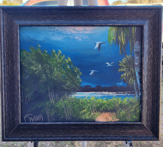 Oscar Whirls Florida Art 8x10 oil on canvas Moonlight Painting Framed