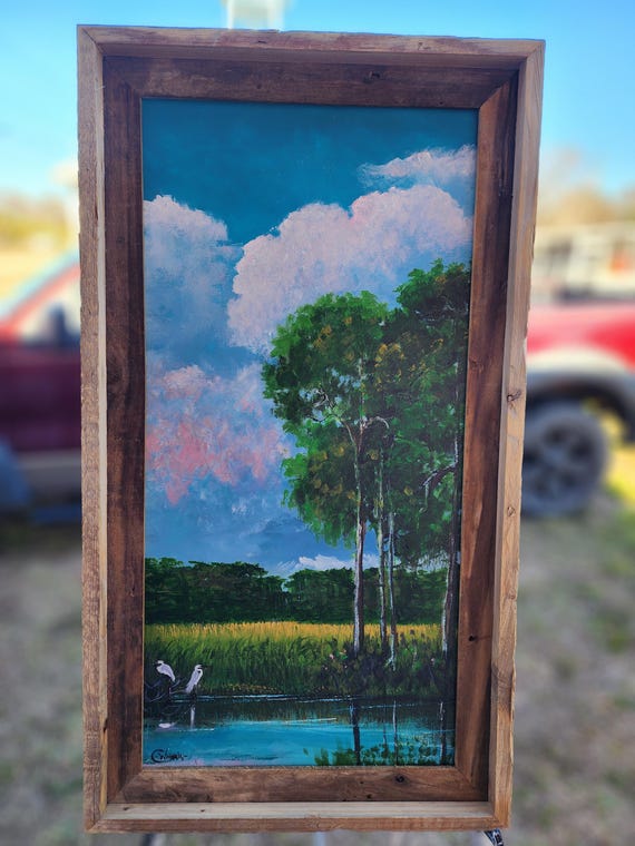 Oscar Whirls Florida Art 12x24 on canvas Pines at the Prairie on Barnwood frame