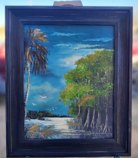 Oscar Whirls Florida Art 8x10 oil on canvas Moonlight Painting Framed