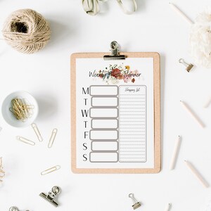 floral weekly meal planner printable template
