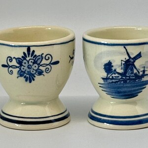 Delft Blue Egg Cups Dutch Windmills Hand Painted Pair of 2