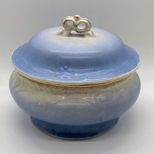 Retro Blue Ceramic Powder Bowl 1950&#39;s Japan
