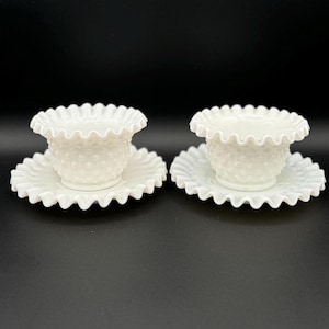 Hobnail Milk Glass Fenton Bowl & Saucer Sets